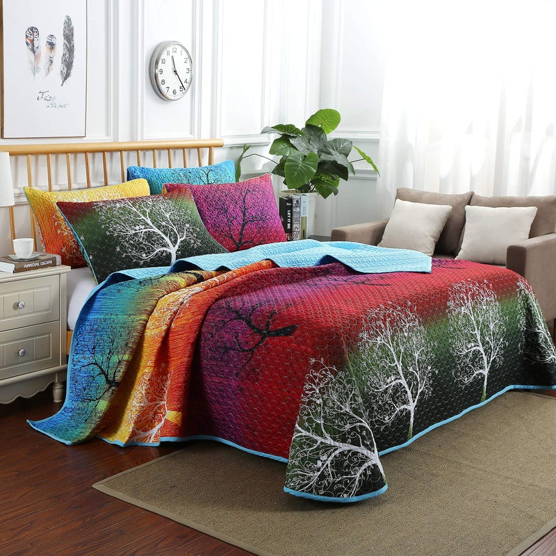 Swanson Beddings Rainbow Tree Bedspread Coverlet Quilt Set: Quilt and Pillow Shams (Queen) - Image 3